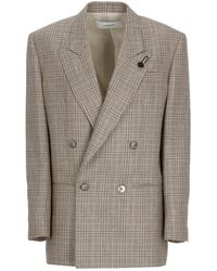 Lardini - Jassen ,Bruin ,Wol Double-Breasted Wool-Linen Jacket - Lyst