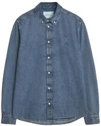 Les Deux - Overhemden ,Blauw ,Denim Blauw Denim Overhemd Klassieke Stijl - Lyst