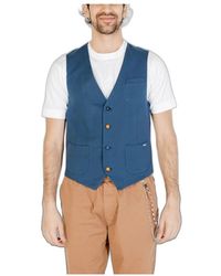 Gianni Lupo - Blauw Katoenen Vest Voor Mannen - Lyst