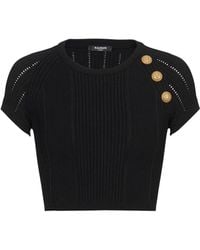 Balmain - Fijngebreide Top Met 3 Knopen - Lyst