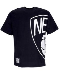 KTZ - Tops ,Zwart ,Katoen Brooklyn Nets Logo Oversized Tee Zwart/Wit - Lyst