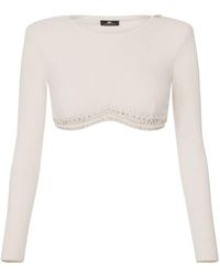 Elisabetta Franchi - Luxuriöses cropped top aus wollmischung mit langen ärmeln - Lyst