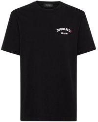 DSquared² - Tops ,Zwart ,Katoen T-Shirt Met Logo-Opdruk En Ronde Hals - Lyst