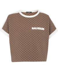Balmain - Kurzes Jacquard-Jersey T-Shirt mit Mini-Monogramm - Lyst