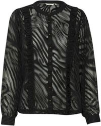Cream - Overhemden ,Zwart ,Zwart Animal Mesh Blouse Met Ruches - Lyst