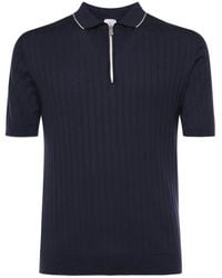 Eleventy - Tops ,Blauw ,Katoen Polo Met Korte Mouwen En Halve Rits - Lyst