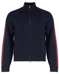 Gucci - Truien & Vesten ,Blauw ,Wol Wollen Jack Met Geweven Stiksel En Ritssluiting - Lyst