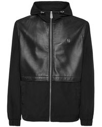 Philipp Plein - Jassen ,Zwart ,Nylon Nylon/Leder Hooded Jacket Ls - Lyst