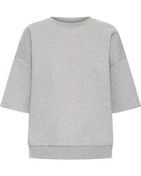 Ichi - Hoodies & Sweatvesten ,Grijs ,Leer Sweatshirt - Lyst
