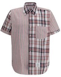 Thom Browne - Gestreiftes patchwork-hemd kurzarm - Lyst