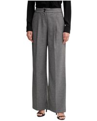 GAUDI - Broeken ,Grijs ,Leer High-Waist Wide Broeken - Lyst