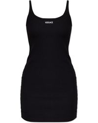 Versace - Kleedjes ,Zwart ,Katoen Logo Dress - Lyst