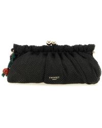 Twinset - Tassen ,Zwart ,Leer Rieten Clutch Met Kersenbedel - Lyst