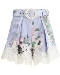 Zimmermann - Korte Broeken ,Veelkleurig ,Linnen Linnen Shorts Met Kant - Lyst