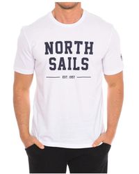 North Sails - Tops ,Wit ,Katoen T-Shirt Met Korte Mouwen En Geribbelde Afwerking - Lyst