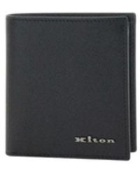 Kiton - Accessoires ,Zwart ,Zwarte Leren Bifold Portemonnee - Lyst