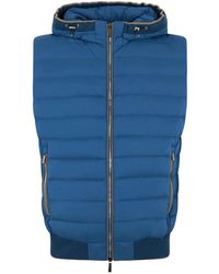Moorer - Jassen ,Blauw ,Polyester Blauwe Gewatteerde Bodywarmer Met Capuchon En Rits - Lyst