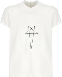 Rick Owens - Magliette in cotone bianca con dettaglio logo - Lyst