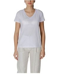 ARMANI EXCHANGE - Tops ,Wit ,Katoen V-Hals Korte Mouw T-Shirt Van Katoen - Lyst