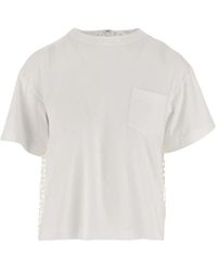 Sacai - Weißes t-shirt mit rundhalsausschnitt und mesh-einsatz - Lyst
