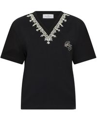 Philipp Plein - Tops ,Zwart ,Katoen Fit V-Neck T-Shirt Crystals - Lyst