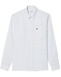 Lacoste - Overhemden ,Blauw ,Linnen Heldere Blauwe Gestreepte Linnen Overhemd - Lyst