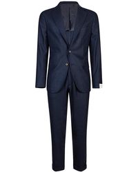 Eleventy - Kostuums ,Blauw ,Wol Slim Fit Wol Zijde Linnen Pak - Lyst