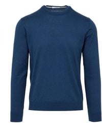 Paolo Pecora - Truien & Vesten ,Blauw ,Katoen Blauwe Zijde Katoen Trui Geribbelde Hals - Lyst