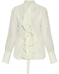 McQueen - Overhemden ,Geel ,Leer Zijden Blouse Met Decoratieve Ruches - Lyst