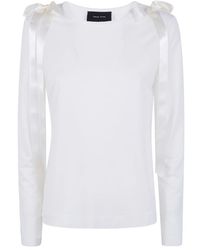 Simone Rocha - Tops ,Wit ,Polyester Bow Ribbon Tail T-Shirt Met Lange Mouwen - Lyst