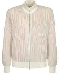 Lardini - Truien & Vesten ,Wol Gestreepte Wol-Kasjmier Trui Met Volledige Rits - Lyst