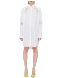 MSGM - Kleedjes ,Wit ,Katoen Poplin Long Sleeve Dress - Lyst