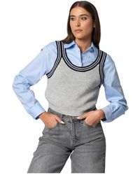 Kocca - Truien & Vesten ,Grijs ,Gebreid Effect Kort Vest Top Tot De Taille - Lyst
