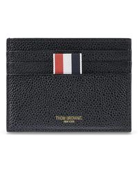 Thom Browne - Accessoires ,Zwart ,Leer Zwarte Leren Kaarthouder Portemonnee - Lyst