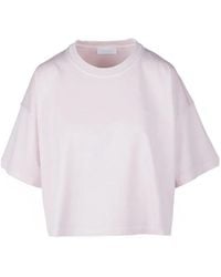 Dondup - Tops ,Roze ,Katoen Cropped T-Shirt Met Ronde Hals - Lyst
