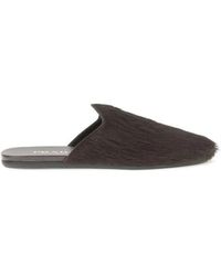 Prada - Schoenen ,Bruin ,Leer Leren Muiltjes Met Lang Haar Detail - Lyst