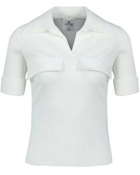 Courreges - Tops ,Wit ,Polyester Geribbelde Polo - Lyst