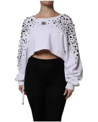 Dolce & Gabbana - Weißer Verzierter Cropped-Pullover - Lyst