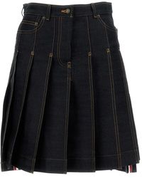 Thom Browne - Rokken ,Blauw ,Denim Plissé Denim Midi Rok - Lyst