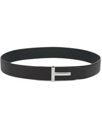 Tom Ford - Accessoires ,Bruin ,Leer Grain Leather T Icon Riem - Lyst