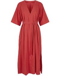 Ottod'Ame - Kleedjes ,Rood ,Katoen Cotton Midi Jurk - Lyst