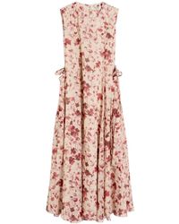 Max Mara - Kleedjes ,Roze ,Katoen Gedrukte Ramie Canvas Jurk - Lyst