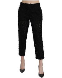 Dolce & Gabbana - Pantalones negros de encaje rectos de talle alto - Lyst