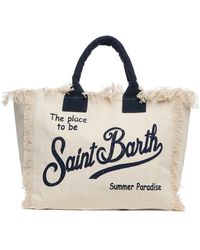 Mc2 Saint Barth - Blau Gestreifte Schultertasche Mit Fransen - Lyst