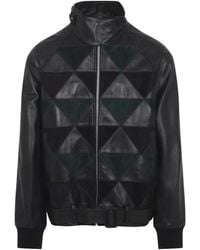 Lanvin - Jassen ,Zwart ,Leer Intarsia Leren Blouson - Lyst