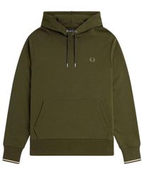 Fred Perry - Hoodies & Sweatvesten ,Groen ,Katoen Katoen/Polyester Hoodie Met Dubbele Manchetstreep - Lyst