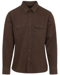 Tom Ford - Overhemden ,Bruin ,Katoen Cotton Linen Drill Military Shirt - Lyst