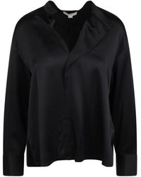 Vince - Overhemden ,Zwart ,Zijden Shirt Met Gedrapeerd V-Hals - Lyst