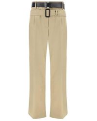 Prada - Pantalones De Algodón Con Cinturón De Cuero, Mujer, Talla - Lyst