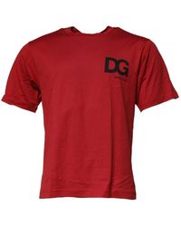 Dolce & Gabbana - Tops ,Rood ,Katoen Logo Print Katoenen Crew Neck T-Shirt - Lyst